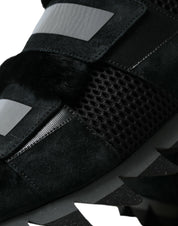 Black Fur Embellished Suede Sneakers Shoes