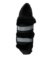Black Fur Embellished Suede Sneakers Shoes