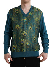 Green Peacock Feather Pullover Sweater