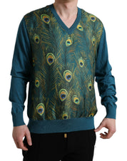 Green Peacock Feather Pullover Sweater