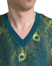 Green Peacock Feather Pullover Sweater