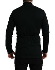 Black Cashmere Long Sleeves Belted Wrap Robe