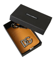 Orange Calf Leather Credit Card Holder Clip On Wallet