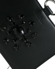 Black White Leather Crystal Embellished Cardholder Wallet