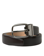 Dark Brown Leather Silver Metal Buckle Belt