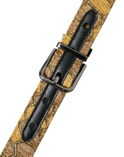 Gold Leather Jacquard Silver Metal Buckle Belt
