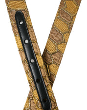 Gold Leather Jacquard Silver Metal Buckle Belt