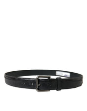 Black Exotic Leather Silver Metal Buckle Belt