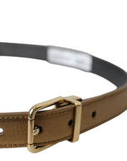 Metallic Gold Calf Leather Metal Buckle Belt