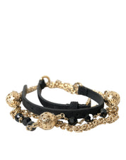 Black Suede Gold Chain Crystal Waist Belt