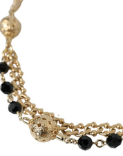 Black Suede Gold Chain Crystal Waist Belt