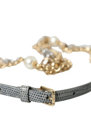 Blue Braided Gold Brass Chain Waist Belt