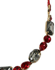 Red Leather Crystal Chain Waist Belt