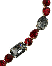 Red Leather Crystal Chain Waist Belt