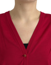 Red Wool V-neck Buttoned Cardigan Sweater