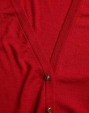 Red Wool V-neck Buttoned Cardigan Sweater