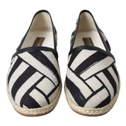 Dolce & Gabbana Black White Striped Linen Leather Espadrille Shoes