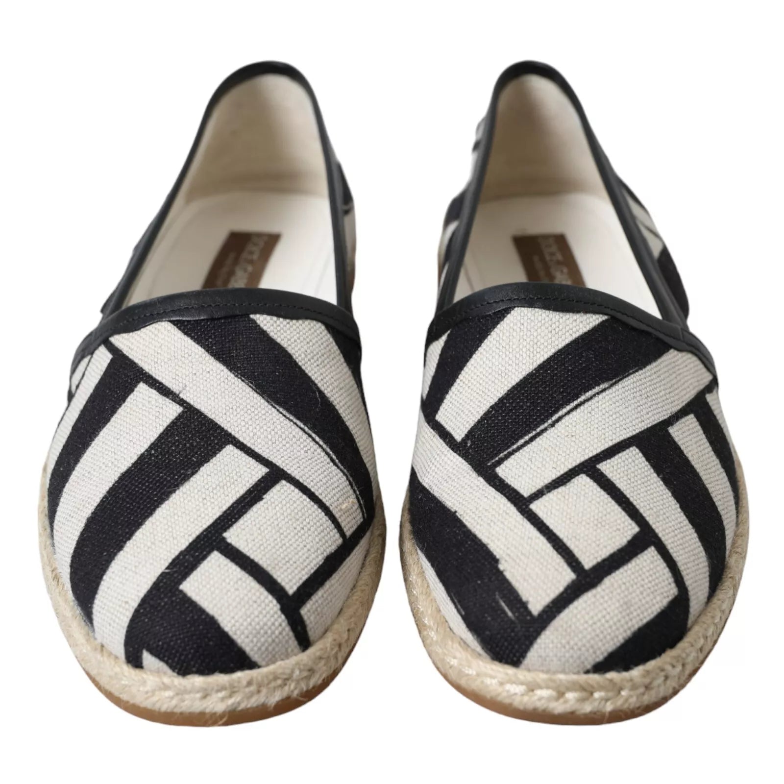 Dolce & Gabbana Black White Striped Linen Leather Espadrille Shoes