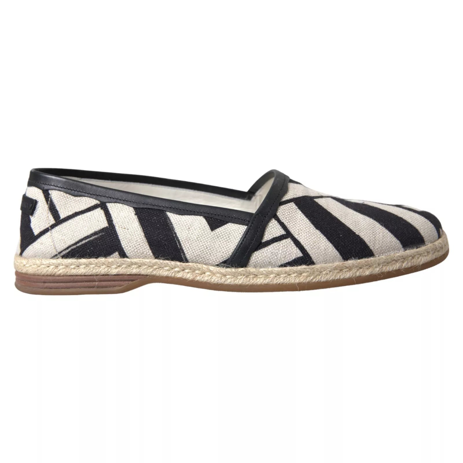 Dolce & Gabbana Black White Striped Linen Leather Espadrille Shoes