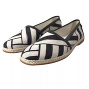 Dolce & Gabbana Black White Striped Linen Leather Espadrille Shoes