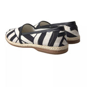Dolce & Gabbana Black White Striped Linen Leather Espadrille Shoes