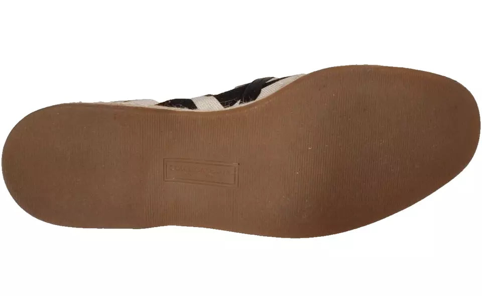 Dolce & Gabbana Black White Striped Linen Leather Espadrille Shoes