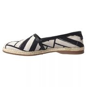 Dolce & Gabbana Black White Striped Linen Leather Espadrille Shoes