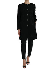Black Floral Wool Button Embellished Jacket