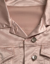 Pink Cotton Stretch Collared Cropped Jacket