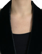 Black Crystal Embellished Overcoat Jacket