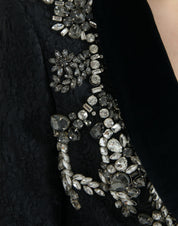 Black Crystal Embellished Overcoat Jacket