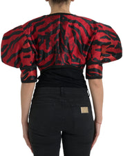 Black Red Patterned Cropped Coat Jacket