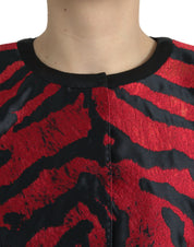 Black Red Patterned Cropped Coat Jacket