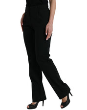 Black Wool Mid Waist Tapered Pants