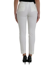 White Wool Mid Waist Tapered Pants