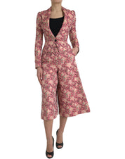 Pink Floral Jacquard Slim Fit 2 Piece Suit