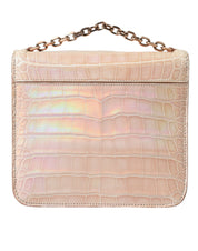 Beige Blue Agate Exotic Leather Gold Chain Purse Bag
