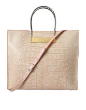 Pink Exotic Leather Embossed Cable Handle Shopper Tote Bag
