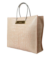 Pink Exotic Leather Embossed Cable Handle Shopper Tote Bag