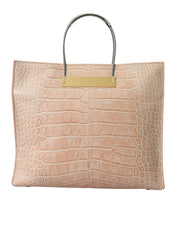 Pink Exotic Leather Embossed Cable Handle Shopper Tote Bag