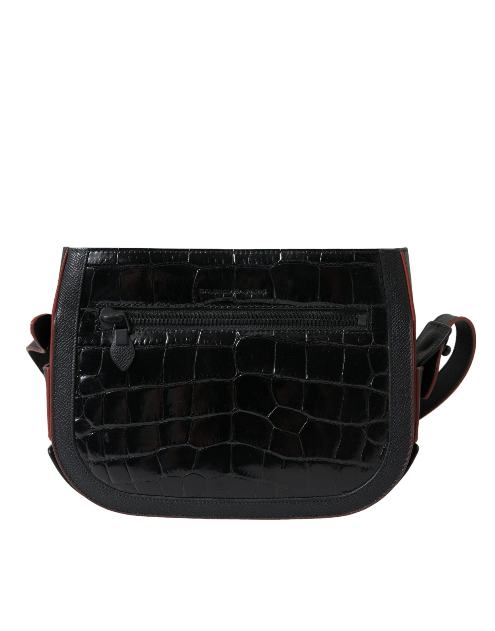 Balenciaga Black Crocodile exotic Leather Shoulder Crossbody Camera Bag