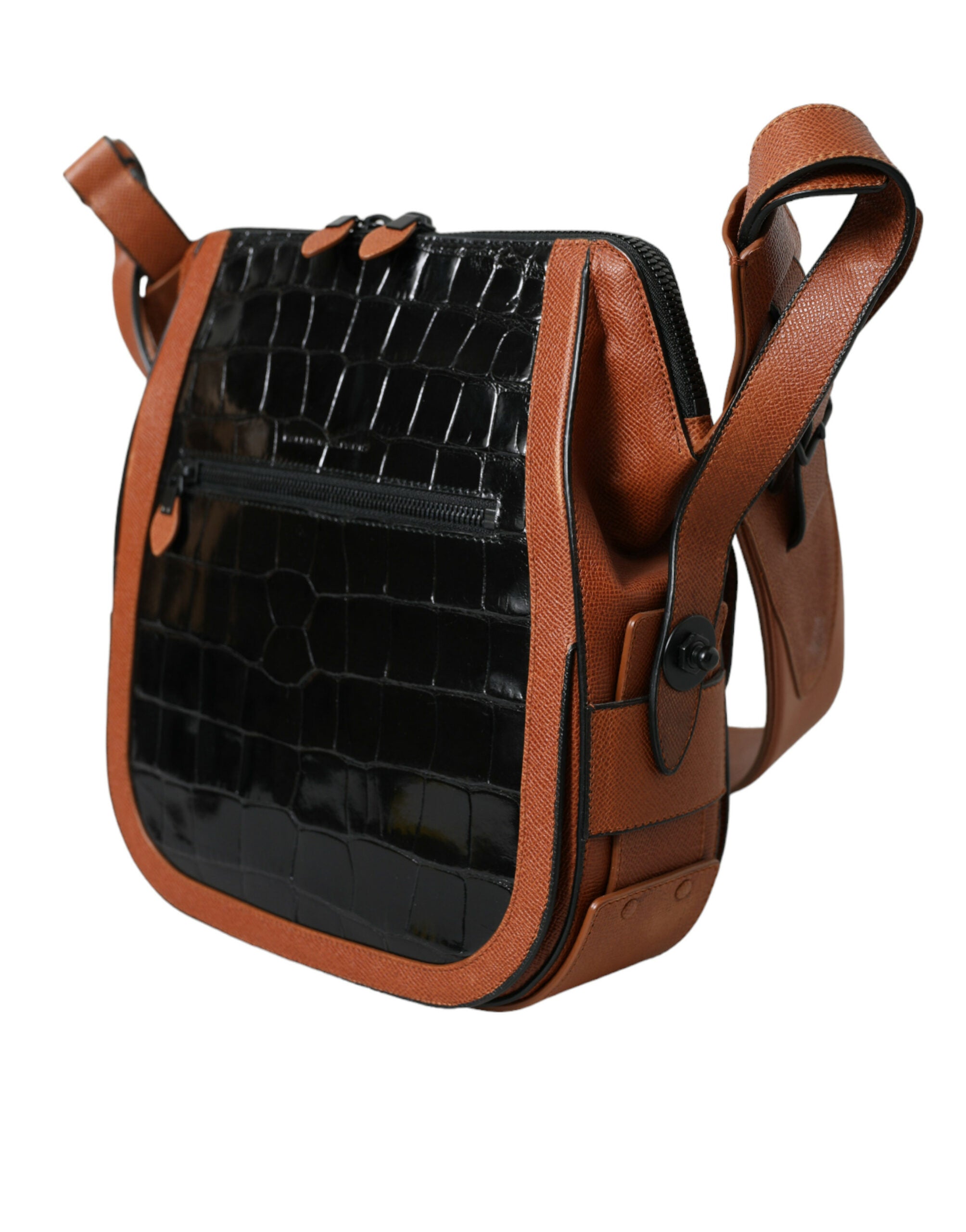 Balenciaga Black Brown Crocodile Leather Crossbody Bag