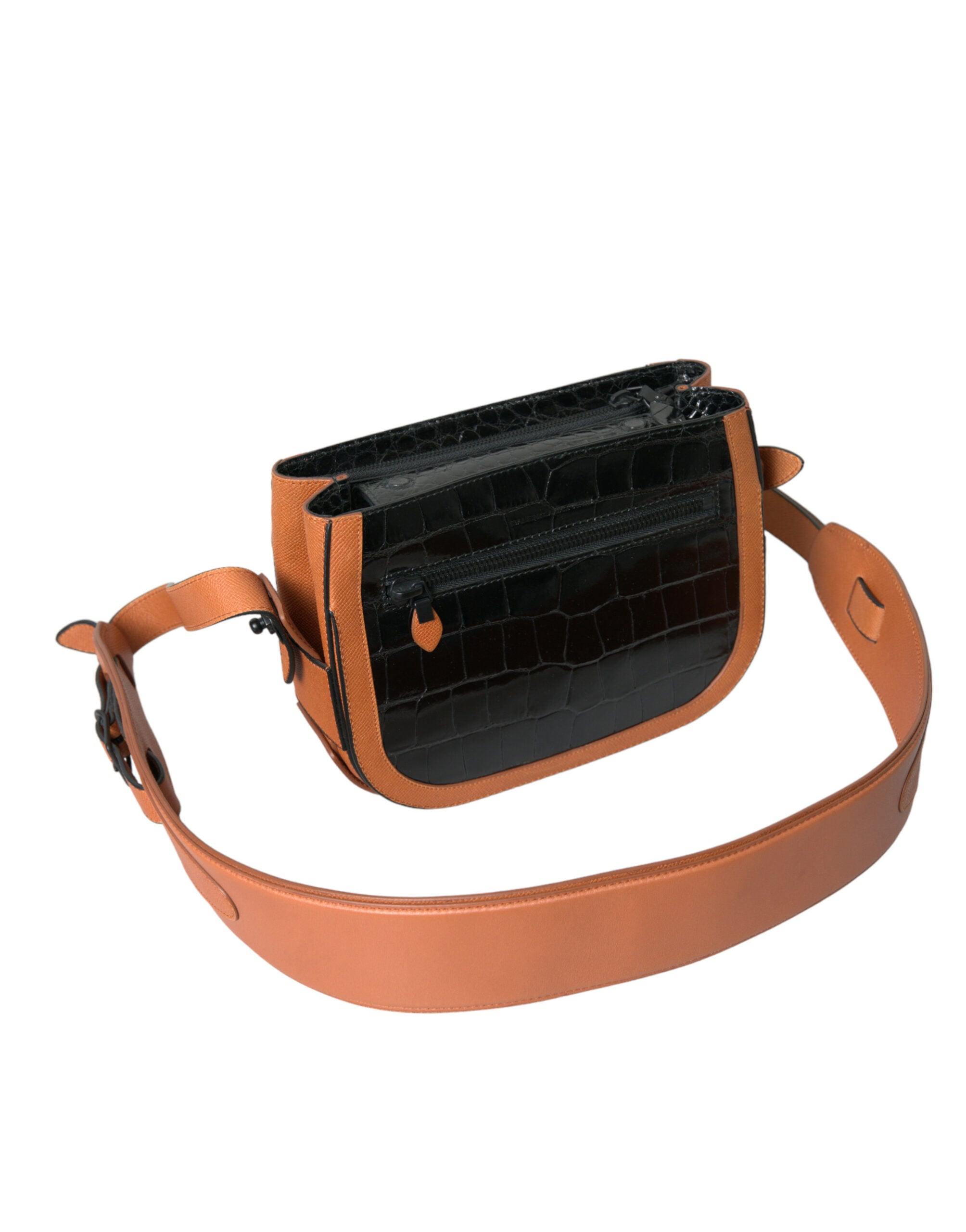 Balenciaga Black Brown Exotic Leather Shoulder Camera Bag