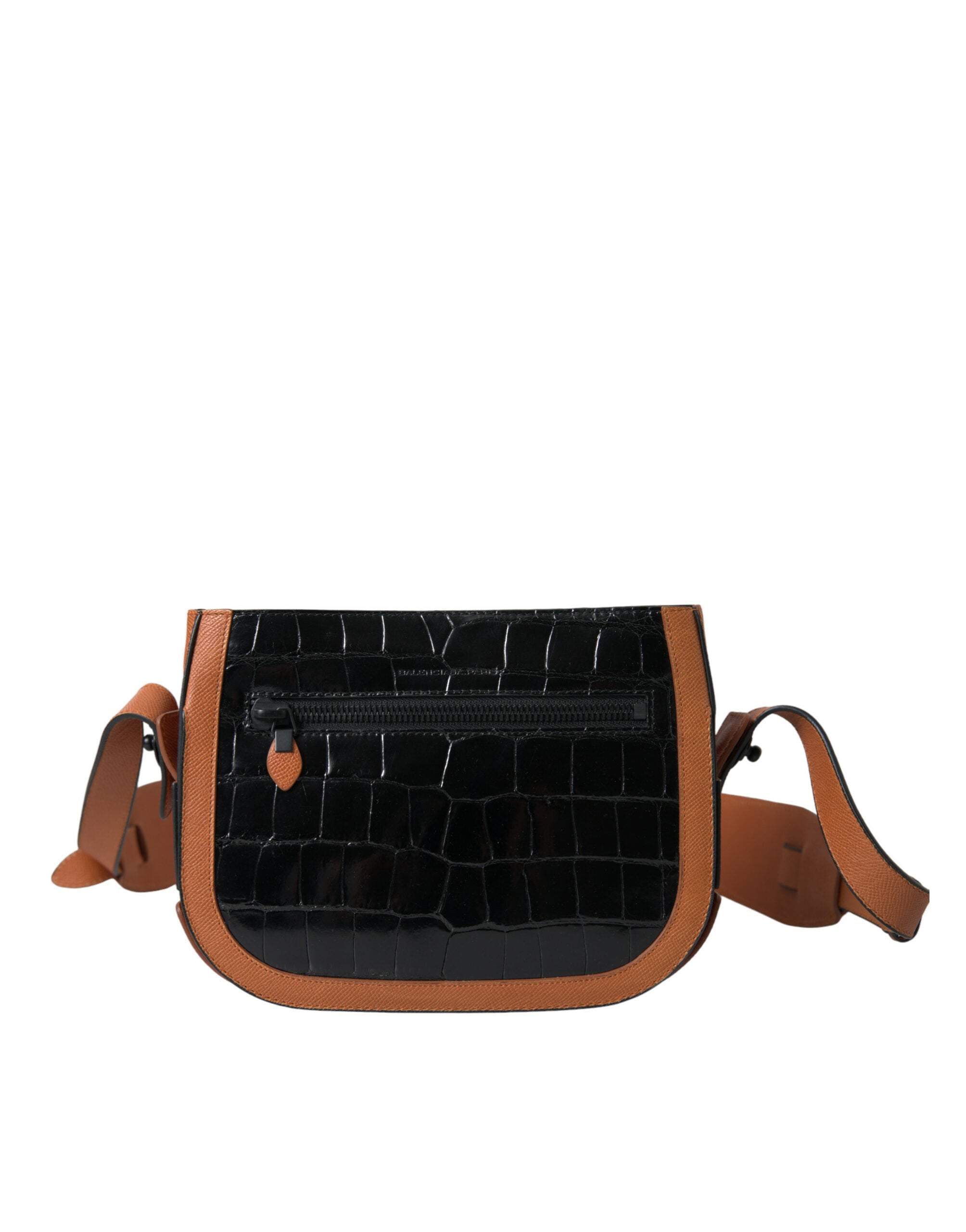 Balenciaga Black Brown Exotic Leather Shoulder Camera Bag