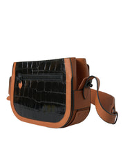 Balenciaga Black Brown Exotic Leather Shoulder Camera Bag