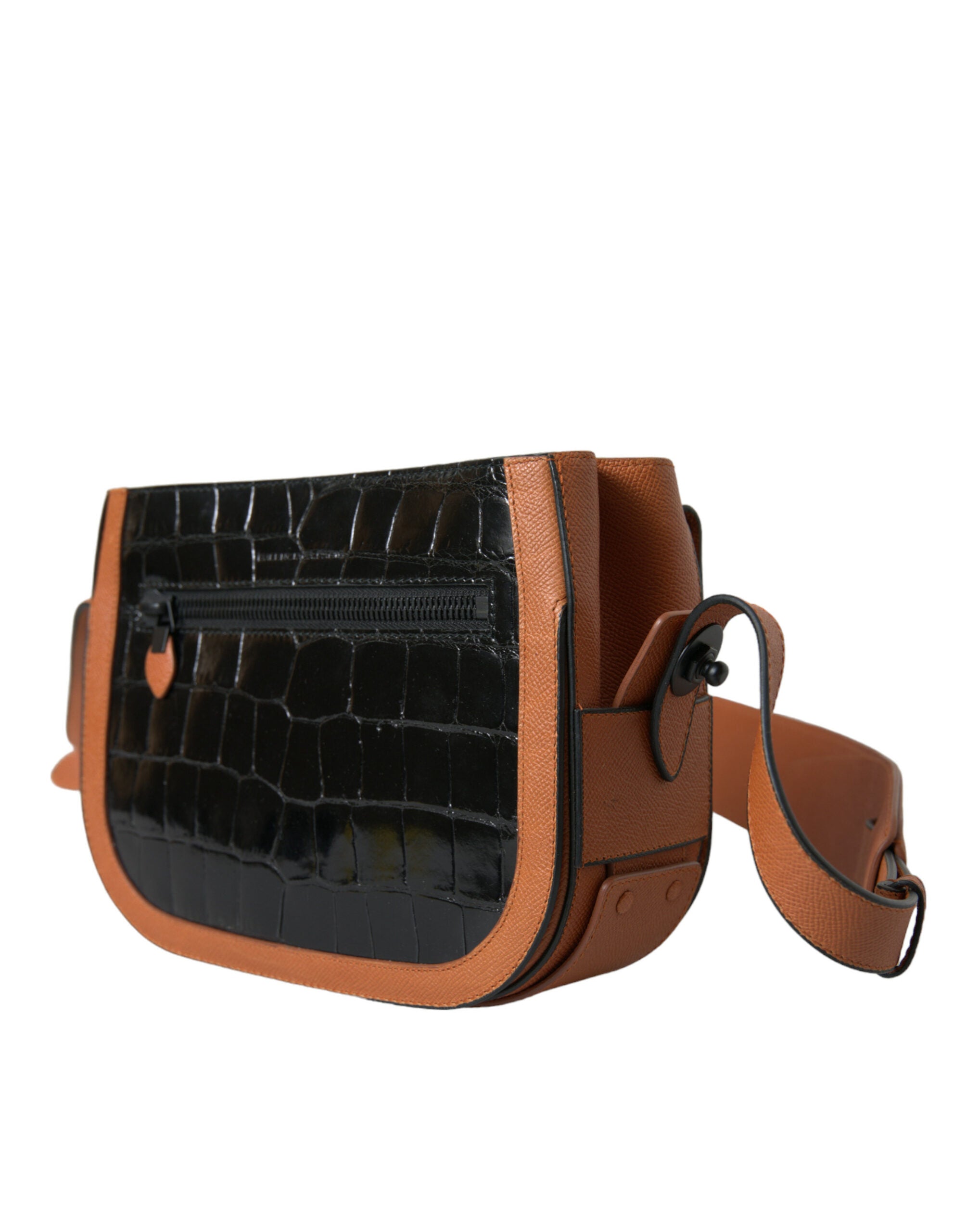 Balenciaga Black Brown Exotic Leather Shoulder Camera Bag