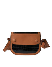 Balenciaga Black Brown Exotic Leather Shoulder Camera Bag