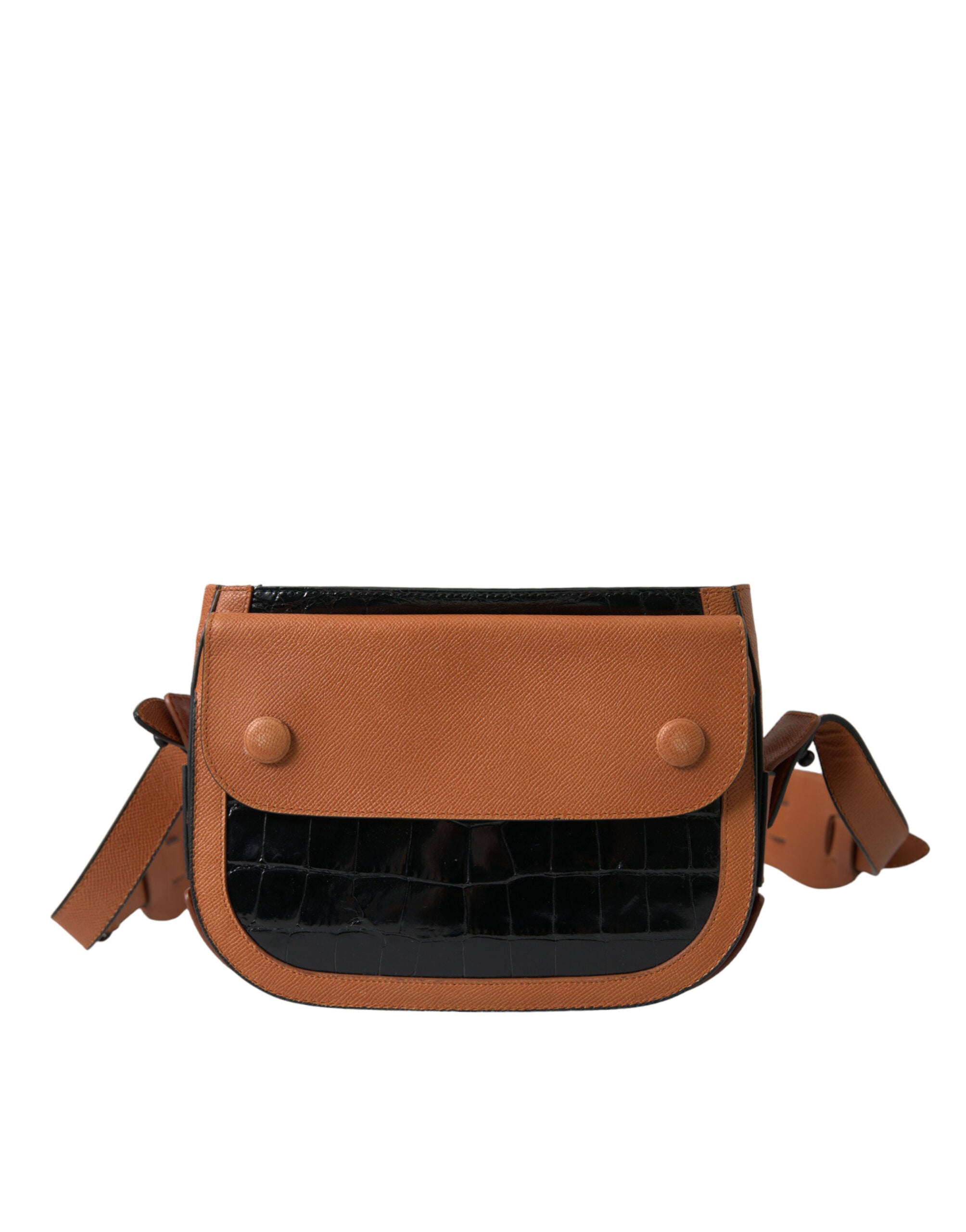 Balenciaga Black Brown Exotic Leather Shoulder Camera Bag