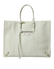 White Yellow Exotic Skin Leather Shopping Tote PAPIER Bag