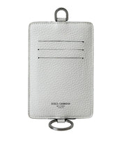 White Calf Leather Lanyard Logo Card Holder Wallet